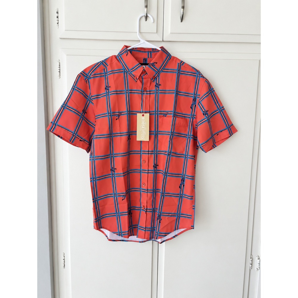 RSVLTS Marvel Spider-Man Shirt Mens Small Coral Plaid Kunuflex Short Sleeve NWT